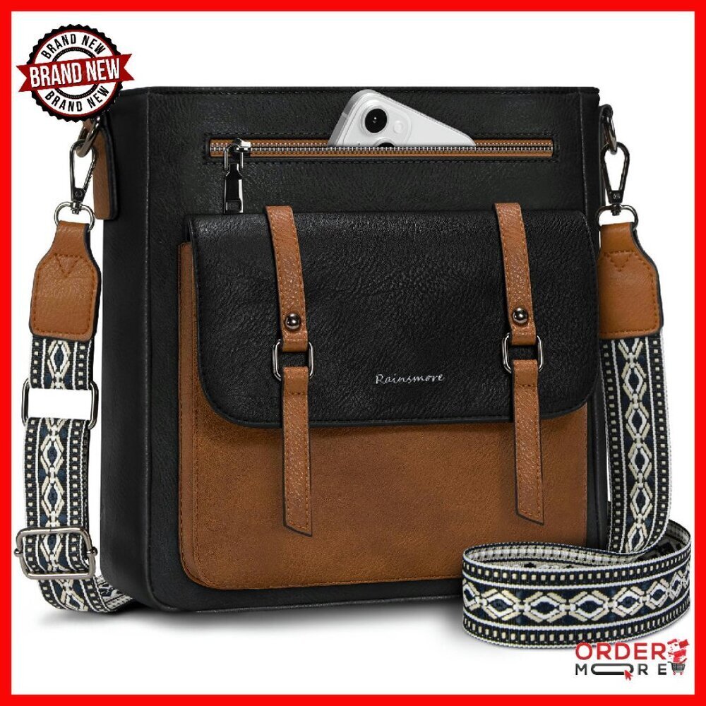 Waterproof Leather Crossbody Bag, Lightweight Travel Purse with Multiple Pockets